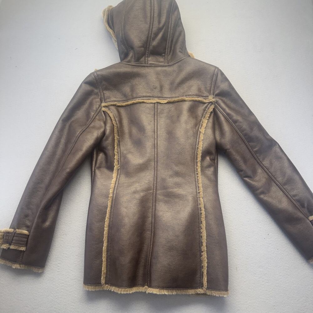 Laundry Shelli Segal Faux Leather Fur Hooded Duffle Toggle Jacket Coat Brown XS - Picture 15 of 15